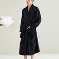 thumbnail image 4 of Womens Soft Warm Robe, Fleece Thick Long Sleeve Bathrobe, Unisex Fall Winter Flannel Pajamas Robes with Pockets Black XL, 4 of 5
