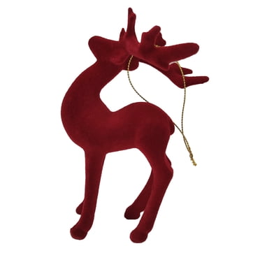 Holiday Time Red Flocking Plastic Christmas Reindeer Hanging Ornament