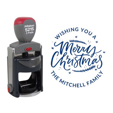 Printtoo Personalized Heavy Duty Blue Self Inking Christmas Round Rubber Stamp Custom Custom Stamper-45 mm