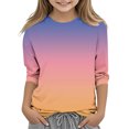 thumbnail image 1 of 2025 Filles T-Shirts Décontractés Manches 3/4 Col Rond Tops d'Été T-Shirts Unis Blouses d'Automne Chandail Tops Orange, 1 of 6