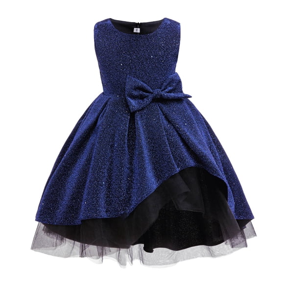 QHFBli Toddlers Girls Spring Easter Sleeveless A-Line Lace Party Dress Flower Girl Dress with Beaded Bowknot Blue 9-10 Years