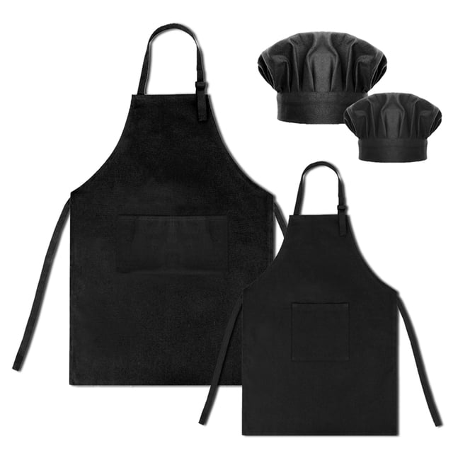 TOPTIE Cotton Canvas Kid & Parent Cooking Aprons and Chef Hat Set