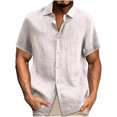 thumbnail image 1 of cfhntfmh Mens Button down Shirts Solid Summer Beach Vacation Tops Cotton Linen Short Sleeve Shirts, 1 of 4