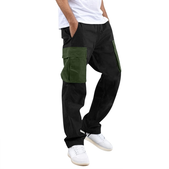 Men's Cargo Work Pants Straight Fit Casual Adjustable Hem Daily Wear Comfortable Loose Fit Jogger Trousers with Drawstring