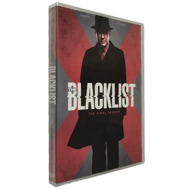 The Blacklist Season 10 DVD - English Only, featuring a cover design with a silhouette of a man in a hat and coat against a red and gray background. The text 'The Blacklist: The Final Season' is prominently displayed. Produced by NBC Trading, this American crime thriller series stars James Spader as Raymond Reddington and includes a cast of Megan Boone, Diego Klattenhoff, and others. The DVD is part of the Movies & TV category.