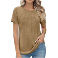 thumbnail image 2 of Penkiiy Hauts d'Été à Manches Courtes pour Femmes Col Rond Plissé Chic Décontracté T-Shirts Basiques Blouses de Travail S Kaki, 2 of 9