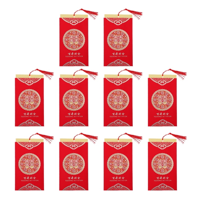 CIMAXIC wedding 10pcs Chinese Style Romantic Wedding Invitations Lovely Paper Invitations Cards,7.87"X4.53"X0.08"