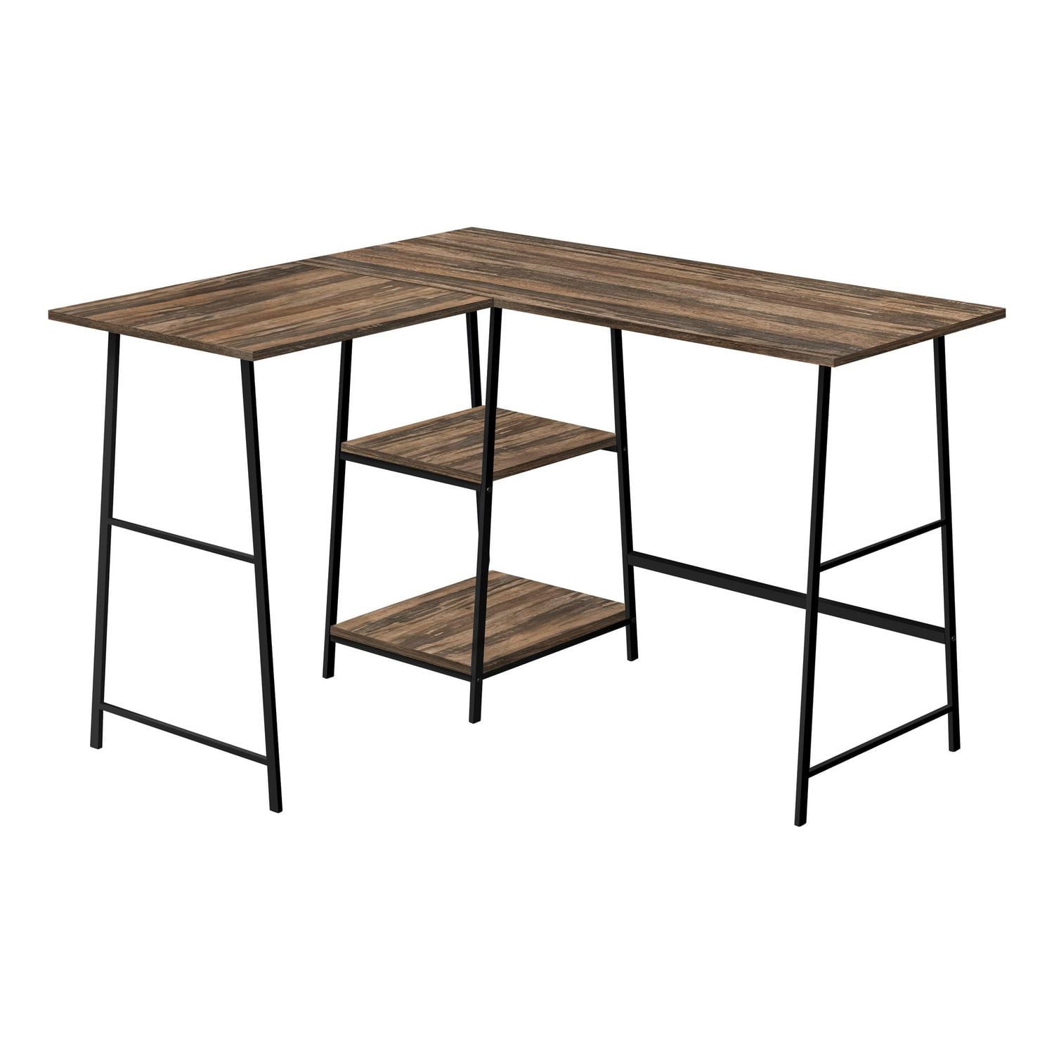 Monarch Specialties Computer Desk, Home Office, Corner, Storage Shelves, 48"l, L Shape, Work, Laptop, Metal, Laminate, Brown, Black, Contemporary, Modern
