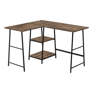 Monarch Specialties Bureau d'ordinateur, Bureau à la maison, Coin, Étagères de rangement, 48"l, L Forme, Travail, Ordinateur portable, Métal, Stratifié, Brun, Noir, Contemporain, Moderne