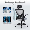 thumbnail image 3 of Chaise de Bureau Ergonomique à Dossier Lombaire avec Appuie-Tête et Accoudoirs Relevables, Chaise de Travail à Dossier Haut en Maille Respirante Pivotante pour Ordinateur, Capacité de Charge de 320 Lb, 3 of 10