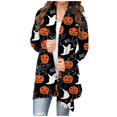 thumbnail image 2 of Women‘s Halloween Cardigan Sweater Skull Pumpkin Print Pattern Long Cardigans Sweater Coats Tops Ginger M, 2 of 5