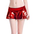 thumbnail image 1 of Women's Solid Shiny Metallic Wet Look Pleated Mini Skirts Low Rise Double Layer Flared A Line Dance Skater Skirt, 1 of 7