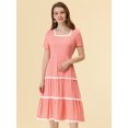 thumbnail image 3 of INSPIRE CHIC Robe Midi à Étages pour Femme à Encolure Carrée, Manches Courtes, Garniture en Dentelle, Rose G, 3 of 5