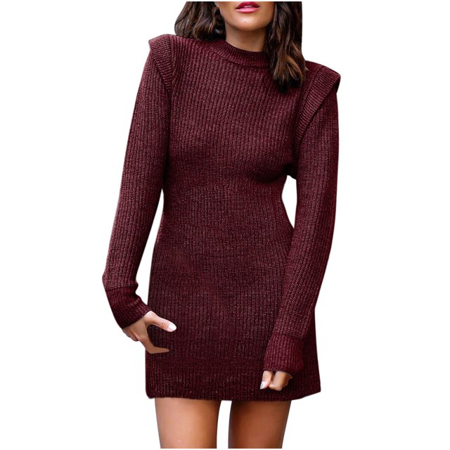 IROINID Chandail à Encolure Ronde pour Femme, Couleur Unie, Confortable, Mi-Long, Manches Longues, Automne et Hiver, Robe Chandail Chaude et Aguichant