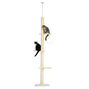 PawHut 87"-102" Sol jusqu'à l'arbre de chat plafond avec kit anti-goutte, jaune