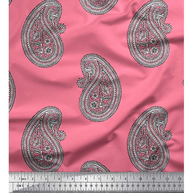 Soimoi Viscose Chiffon Fabric Paisley Block Print Fabric by Yard 42 Inch Wide