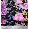thumbnail image 2 of Soimoi Black polyester Crepe Fabric Leaves & Floral Print Sewing Fabric BTY 42 Inch Wide, 2 of 3