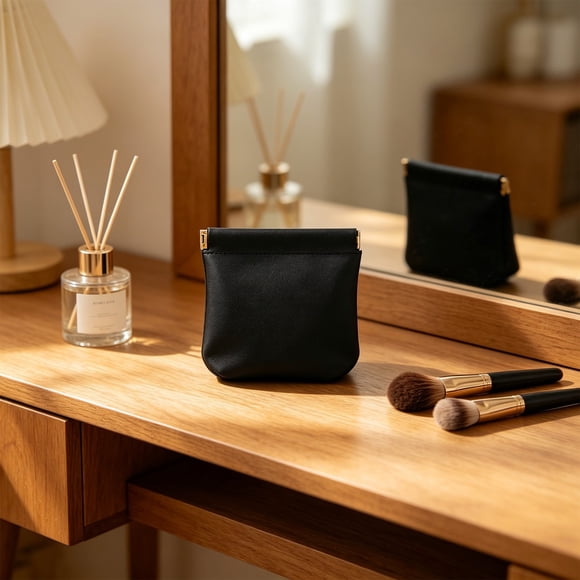 Sac de Rangement Portable Imperméable avec Conception à Ouverture à Ressort, Mini Pochette Organisatrice pour Câbles de Données et Écouteurs, Pochette de Rangement Aspect Cuir avec Surface Imperméable, Pochette Compacte à Ouverture à Ressort 4,72 X 4,53 Pouces