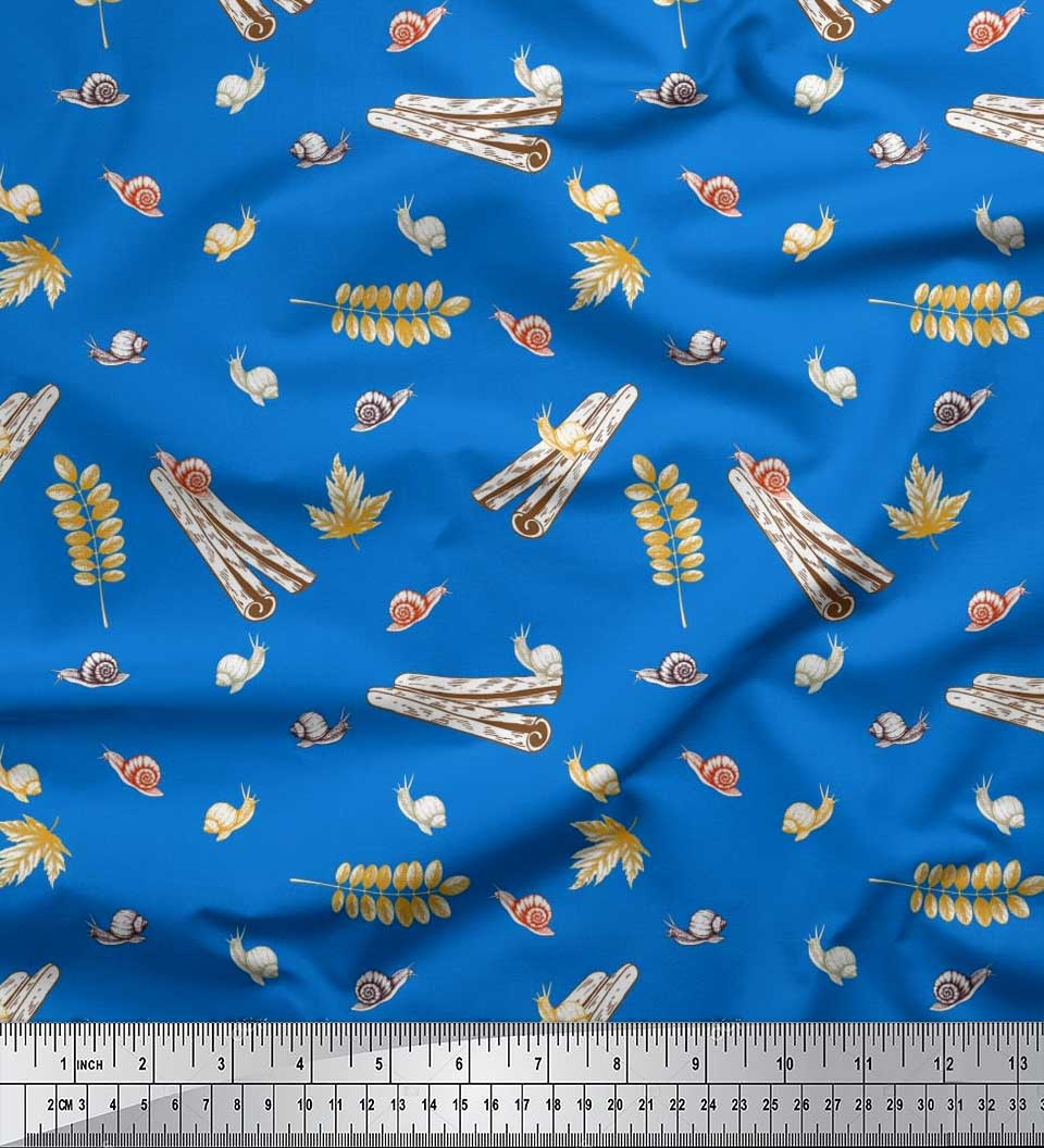 Soimoi Silk Fabric Leaves,Cinnamon & Snail Insects Print Sewing Fabric Yard 42 Inch Wide
