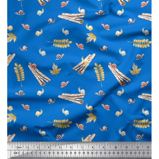 Soimoi polyester Crepe Fabric Leaves,Cinnamon & Snail Insects Print Fabric by the Yard 52 Inch Wide