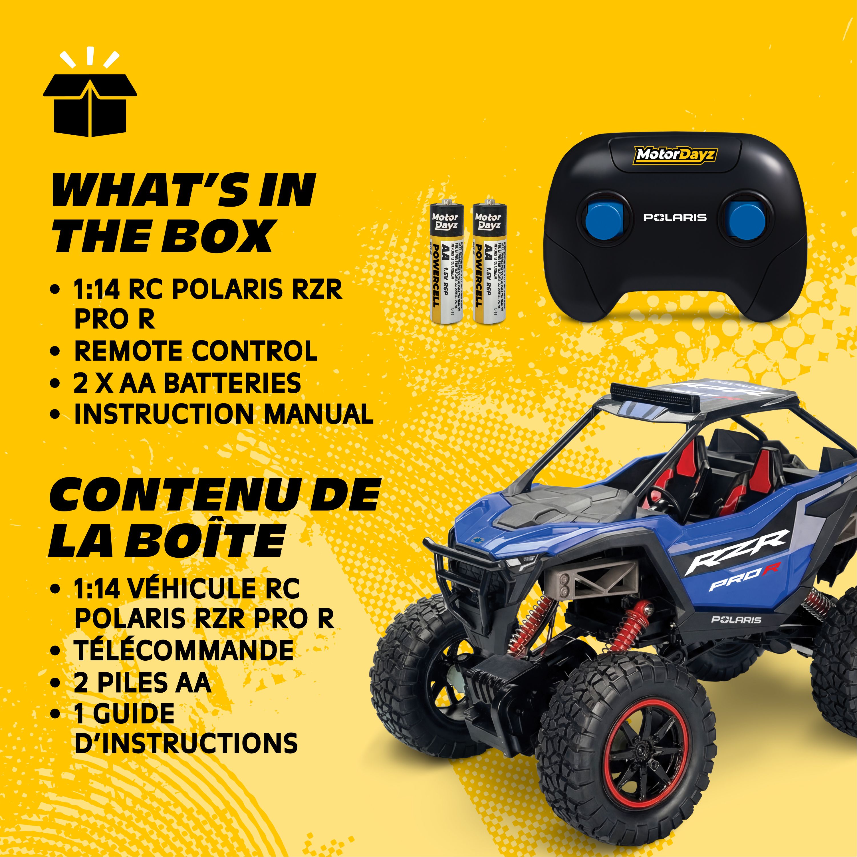 MotorDayz (1:14) Télécommande POLARIS RZR 4X4, Bleu, R4-14A75U-BL-CA, Enfant