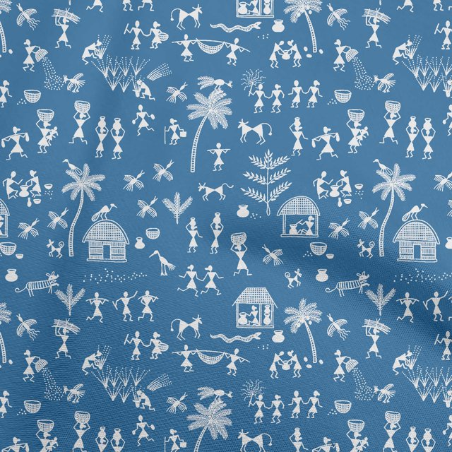 oneOone Rayon Teal Blue Fabric Asian Floral Block Sewing Craft Projects Fabric Prints by Yard 56 Inch Wide
