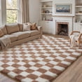 thumbnail image 2 of BERTHMEER 5'x8' Shag Area Rugs for Living Room Bedroom Fluffy Plush Washable Checkered Geometric Flush Modern Soft Rugs Fuzzy Carpets, Brown White, 2 of 8