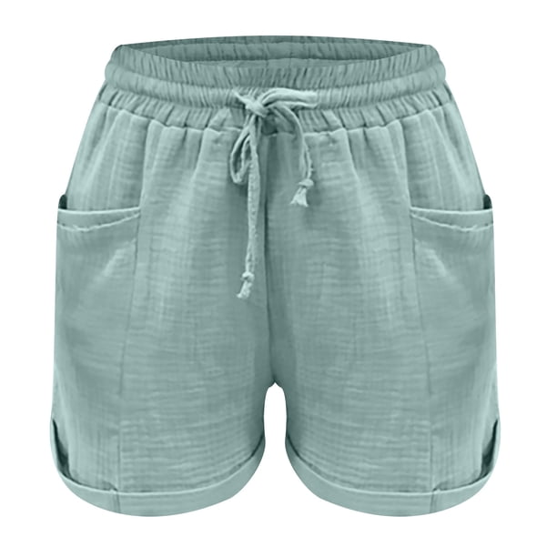 Cameland Women Summer Drawstring Elastic Waist Casual Solid Shorts