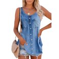 thumbnail image 1 of LUXUR Ladies Tops Solid Color Tank Button Denim Vest Loose Tee Shirt Floral Print Blouse Sky Blue S, 1 of 2