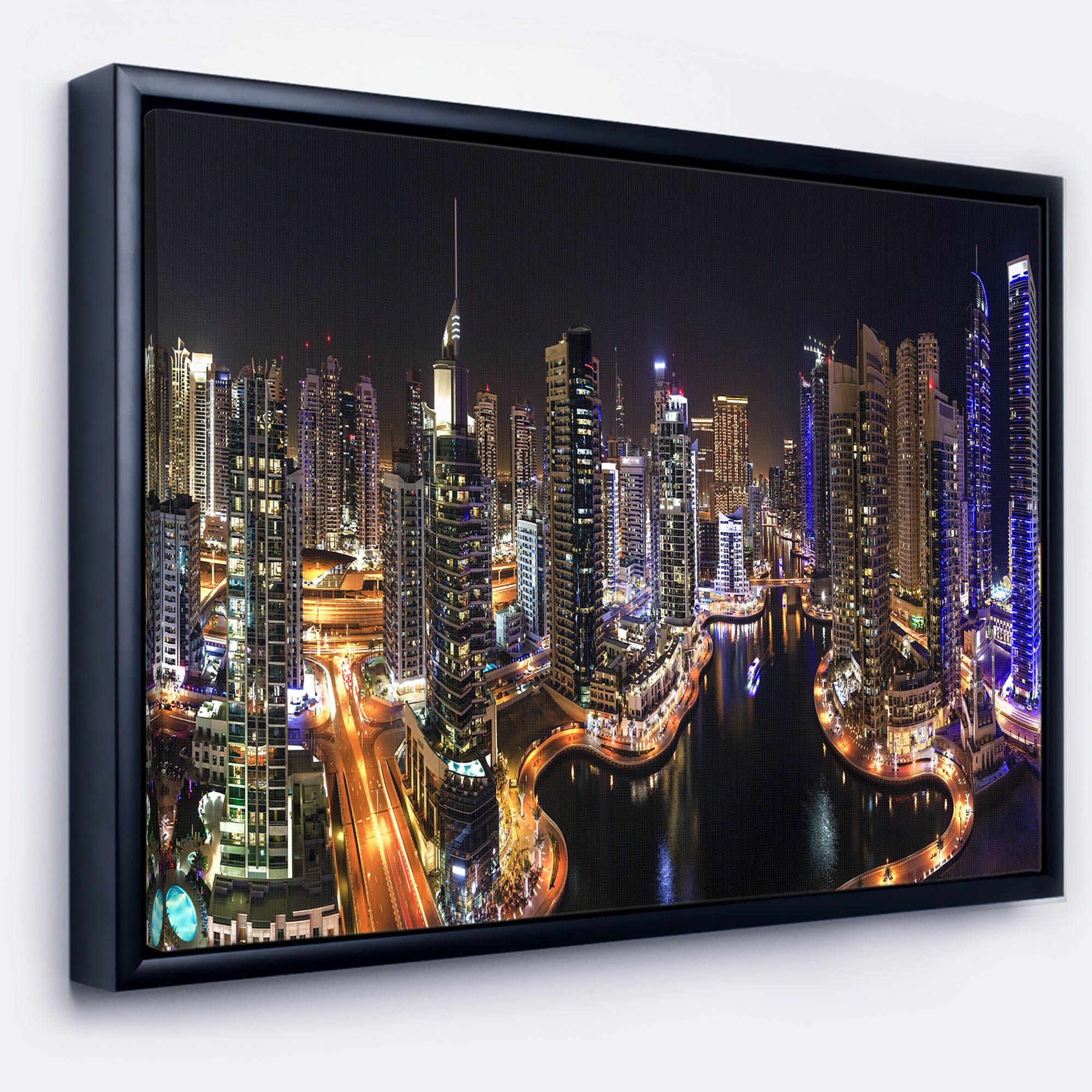 Design Art Dubai Marina View Dans La Nuit Sur Toile Encadrée