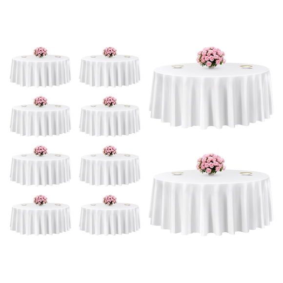 VEVOR 10 Pack Polyester Table Cloth, 120 Inches in Diameter, Stain- & Wrinkle- Resistant, Machine Washable Table Clothes, Polyester Fabric Table Covers for Wedding, Party, Banquet, Formal Events
