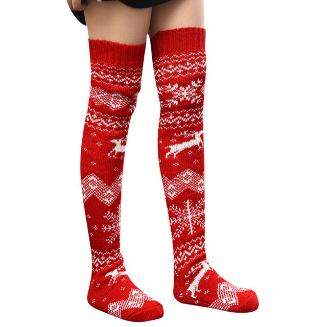 FOCUSNORM Women Juniors Christmas Knitted Socks, Cartoon Patterns Stocking Long Tube Socks