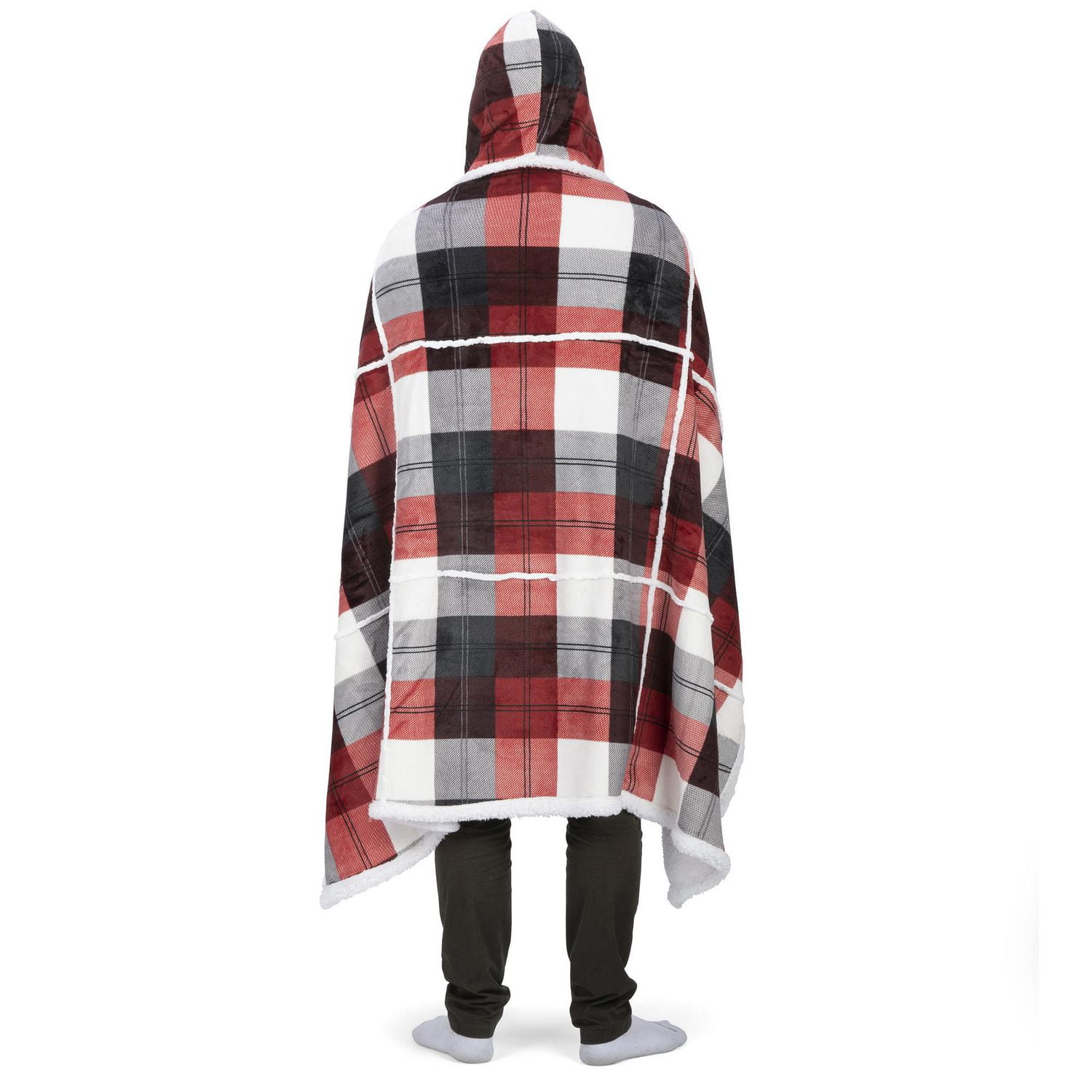Safdie & Co. Couverture Jeté à Capuche Hoodzy Ultra Doux en Flanelle avec Endos en Sherpa Carreaux d'Hiver