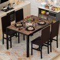 thumbnail image 3 of Stmoze 5 Pieces Dining Room Table Set, Modern Dining Table Sets with 4 Leather Upholstered Chairs, Faux Marble Rectangle Kitchen Table Set for Bar Living Room Breakfast Nook Small Space, Brown, 3 of 8