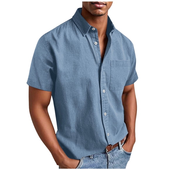 Brnmxoke Nice Shirts Men Casual Collared Short Sleeve Big and Tall Button Down Tops Solid Fashion Golf Tees with Chest Pocket 2026 Sky Blue,M