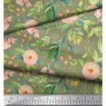 thumbnail image 2 of Soimoi Green Cotton Jersey Fabric Leaves & Ranunculus Floral Print Fabric by Yard 58 Inch Wide, 2 of 3