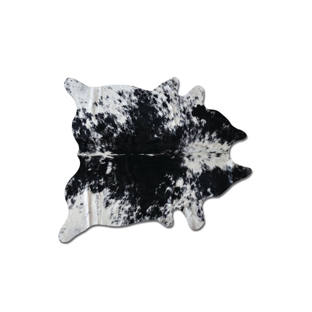 H-Natural Kobe Salt & Pepper 6'X7' Cowhide Rug with natural cowhide shape and black and white salt and pepper pattern, featuring soft low pile and supple sheen, no backing, durable and stain-resistant for high-traffic indoor use, also ideal as a decorative accent.