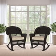 thumbnail image 3 of Pemberly Row Rocker Wicker / Rattan Chair - Espresso with Tan Cushion (Set of 2), 3 of 6