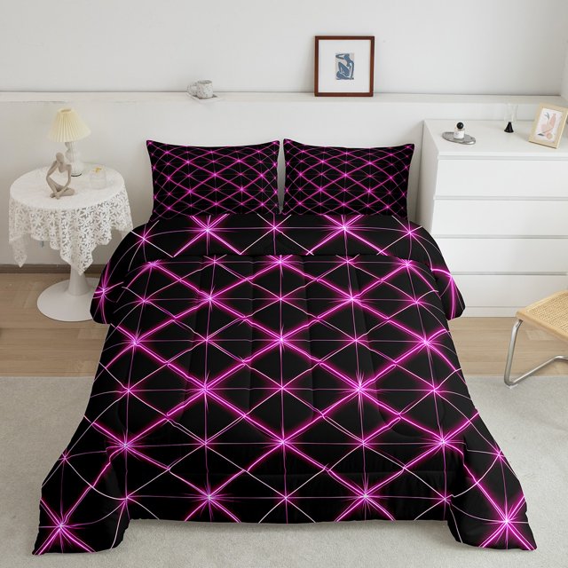 Erosebridal Geometric Abstract Bedding Toddler Comforter Set, Hot Pink Down Comforter, Bling Minimalst Decor , Ultra Soft 2pcs