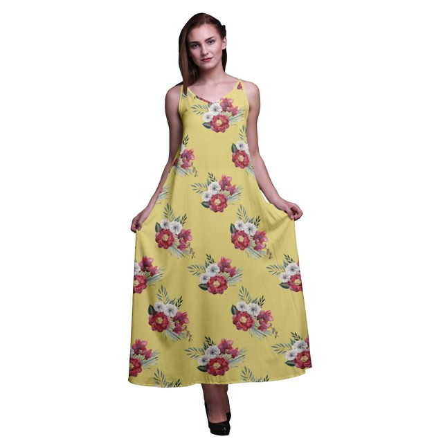 Bimba Robe Longue Décontractée en Rayonne à Fleurs pour Femme à Bretelles Spaghetti, Maxi d'Été, Robe Soleil - Xxx-Grand