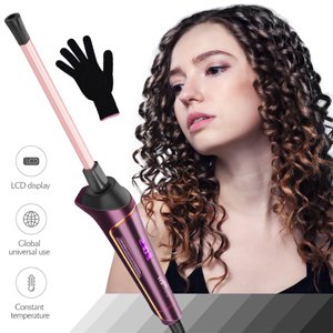 CkeyiN 9mm Curling Fer, Professionnel LCD Affichage Hair Curler, Tourmaline Ceramic Clipless Curling Wand Fer pour hommes et femmes + Gants résistants à la chaleur
