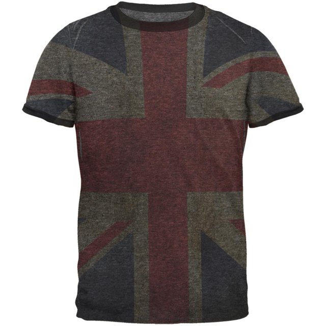 British Flag Union Jack Grunge Mens Ringer T Shirt