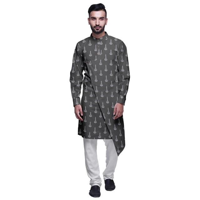 Atasi Designer Kurta Pajama For Men Printed Angrakha Kurta Set Summer Clothing