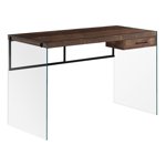 Monarch Specialties Computer Desk, Home Office, Laptop, Storage Drawers, 48"l, Work, Tempered Glass, Laminate, Brown, Clear, Contemporary, Modern