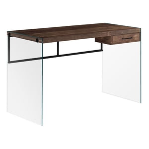 Monarch Specialties Bureau informatique, Bureau à la maison, Ordinateur portable, Tiroirs de rangement, 48"l, Travail, Verre trempé, Stratifié, Brun, Clair, Contemporain, Moderne