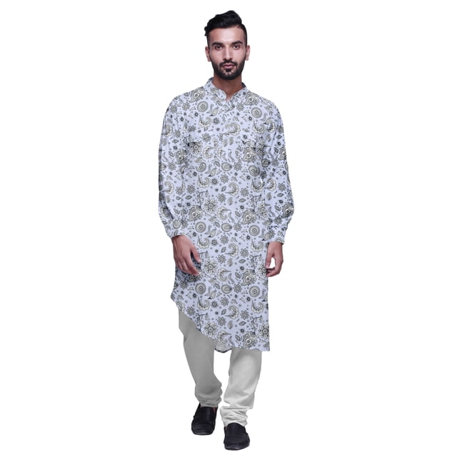 Atasi Kurta Traditionnel en Rayonne Imprimée à Col Mandarin pour Hommes Chemise Décontractée