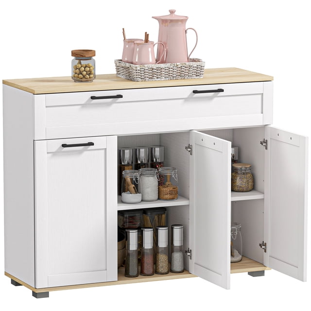 HOMCOM Buffet Bahut avec Tiroir et Tablettes Ajustables, Blanc