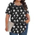 thumbnail image 2 of DDAPJ pyju Hauts Boho pour Femmes Grande Taille T-Shirts Graphiques Floraux Col Rond Manches Courtes Blouse d'Été Décontractée Tunique Coupe Ample Chemise Cache-Ventre Soldes d'Aujourd'hui Noir XXXXXL, 2 of 9