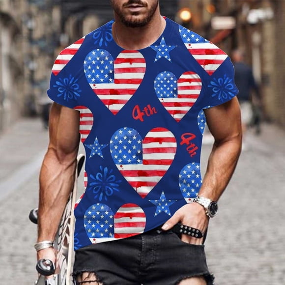 cllios 4th of July Shirts Men Patriotic USA Flag Print Pattern Tees Summer Casual Crewneck Top Stretch Short Sleeve T Shirt