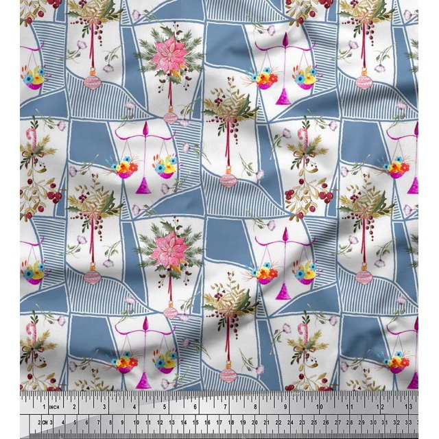 Soimoi Polyester Crepe Fabric Leaves & Flower Floral Printed Fabric 1 Yard 52 Inch Wide